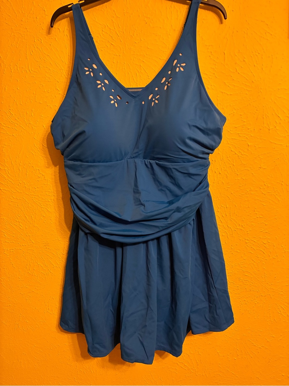 D & Co Blue V-Neck One-Piece Swimdress with Skirt
